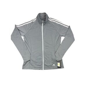 Adidas Golf Jacket Women's Medium NWT Gray White Stripe French Terry UPF 50